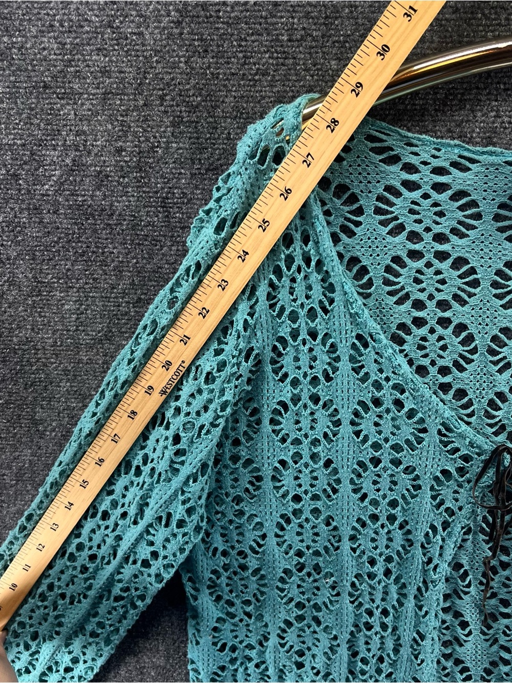 Vtg Caren Sport Crochet Tie Front Cardigan 1X Teal Boho Cottagecore Coastal - Picture 8 of 10